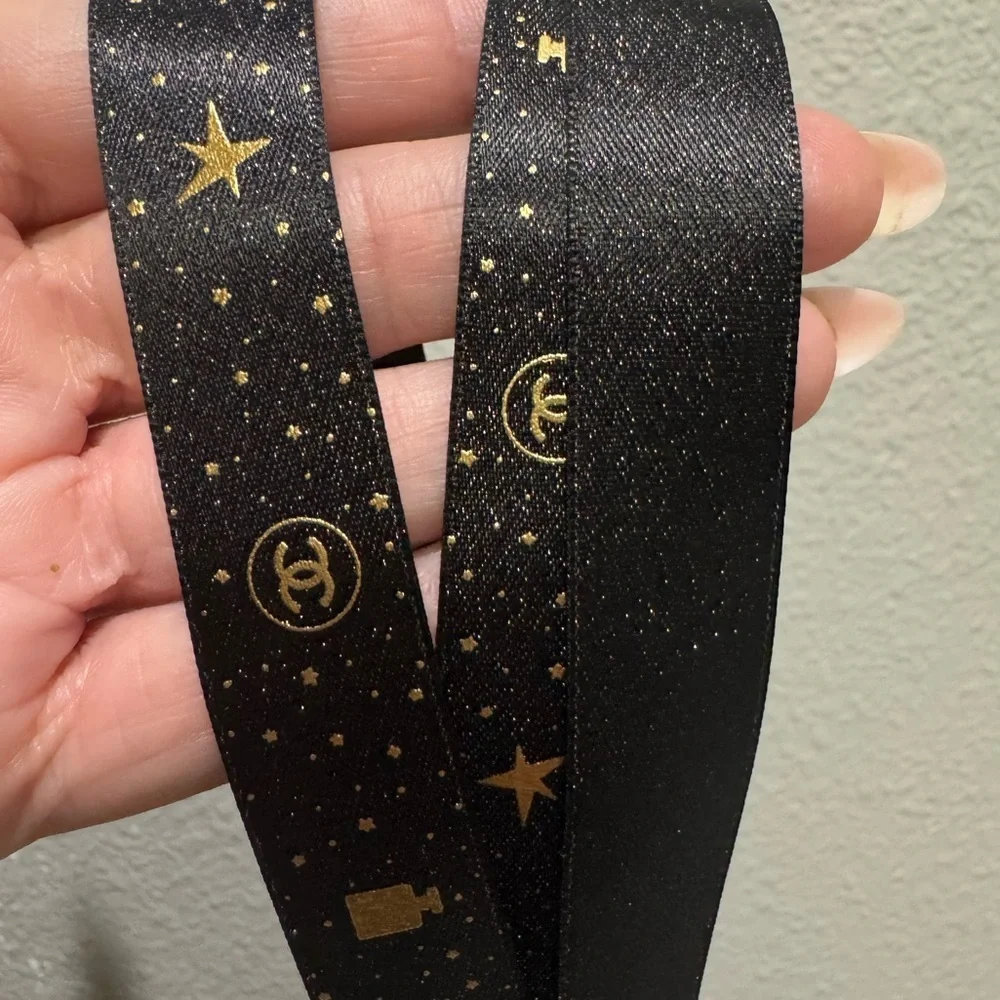 CHANEL Limited Edition Black & Gold Gift Wrapping Ribbon. 130 inches  3/4”